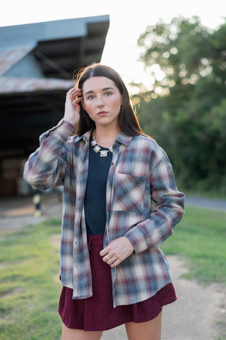 Burgundy Plaid Button Up Flannel