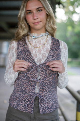Leopard Tie Front Vest Top