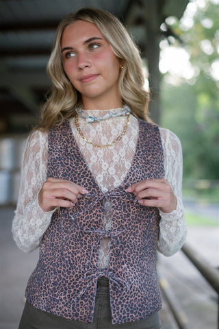 Leopard Tie Front Vest Top