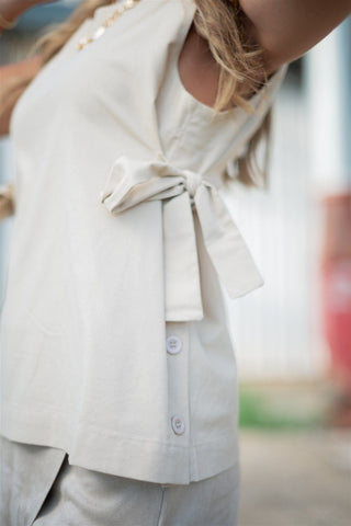 Oatmeal Sleeveless Side Tie Top