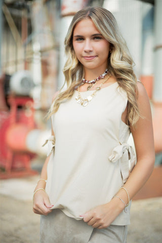 Oatmeal Sleeveless Side Tie Top