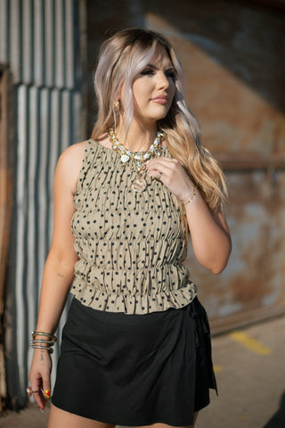 Olive Polka Dot Smocked Top