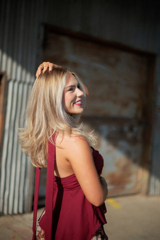 Burgundy Strapless Scarf Blouse