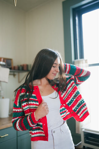 Christmas Striped Knit Cardigan