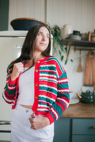 Christmas Striped Knit Cardigan