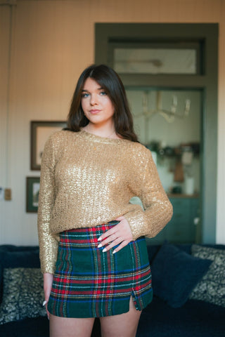 Green Plaid Wool Mini Skort
