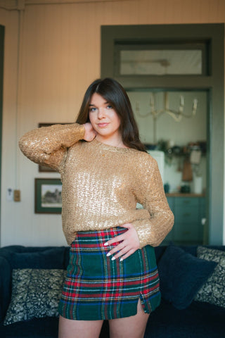 Green Plaid Wool Mini Skort