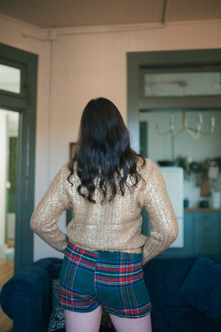 Green Plaid Wool Mini Skort