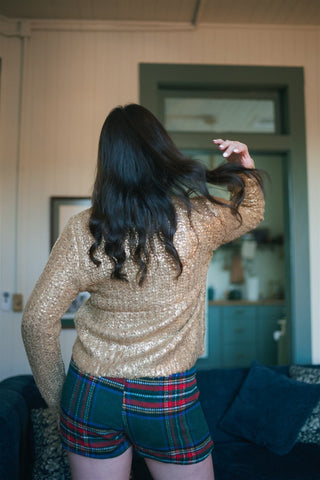 Green Plaid Wool Mini Skort