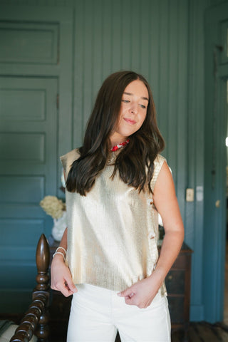 Gold Metallic Sleeveless Knit Top
