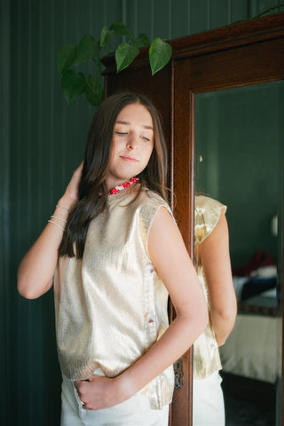 Gold Metallic Sleeveless Knit Top