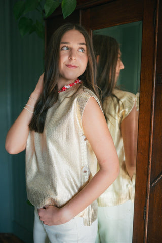 Gold Metallic Sleeveless Knit Top