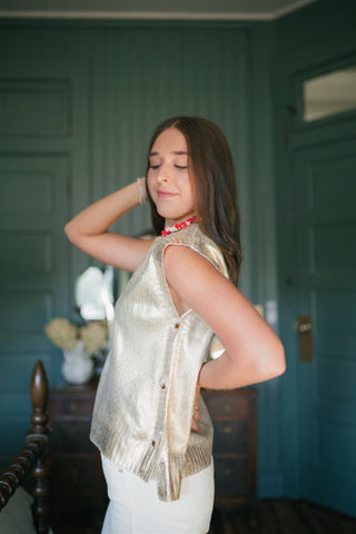 Gold Metallic Sleeveless Knit Top