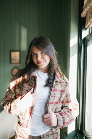 Taupe Plaid Wool Cropped Jacket
