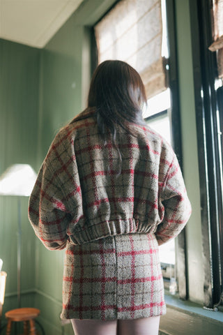 Taupe Plaid Wool Mini Skirt