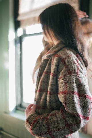Taupe Plaid Wool Cropped Jacket