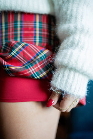 Red Plaid Balloon Hem Mini Skort
