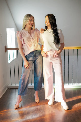 Strawberry Pink Wide Leg Jeans | Select Trends Boutique