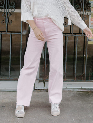 Strawberry Pink Wide Leg Jeans