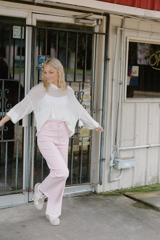 Strawberry Pink Wide Leg Jeans