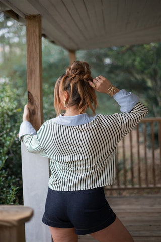 Striped Collared Blouse With Cuffs | Select Trends Boutique