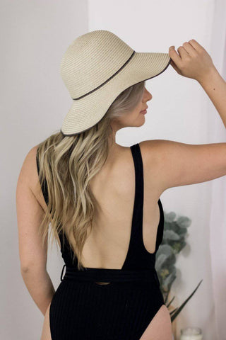 Tan Beach Sun Hat with Black Trim from Select Trends Boutique
