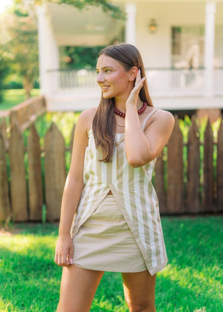 Tan Striped Front Split Skort Set | Select Trends Boutique