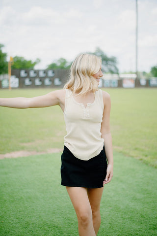 Tan Wash Ribbed Sleeveless Tank