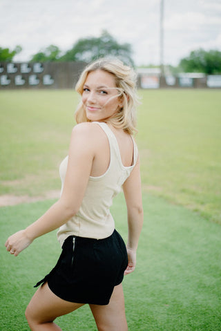 Tan Wash Ribbed Sleeveless Tank