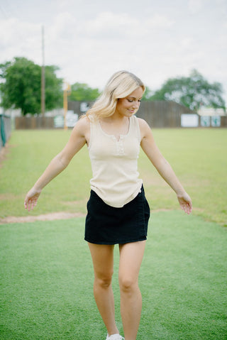 Tan Wash Ribbed Sleeveless Tank