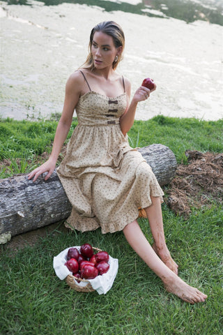 Taupe Bow Detail Floral Midi Dress - Select Trends Boutique