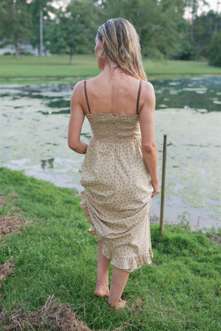 Taupe Bow Detail Floral Midi Dress - Select Trends Boutique