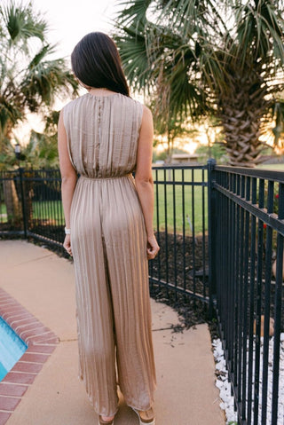 Taupe Buckle Waist Satin Jumpsuit | Select Trends Boutique