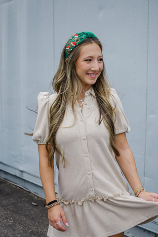 Taupe Button Up Short Sleeve Dress