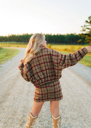 Taupe Plaid Wool Cropped Jacket