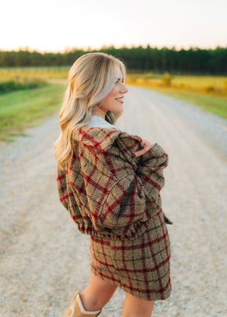 Taupe Plaid Wool Cropped Jacket