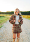Taupe Plaid Wool Cropped Jacket