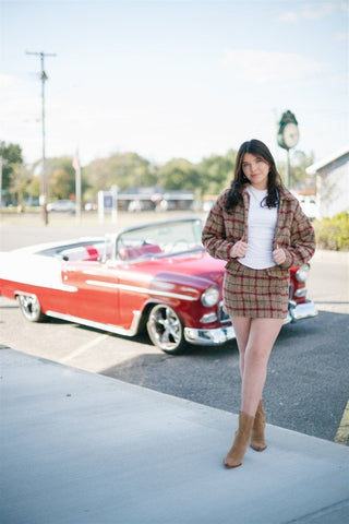 Taupe Plaid Wool Mini Skirt | Select Trends Boutique