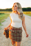 Taupe Plaid Wool Mini Skirt