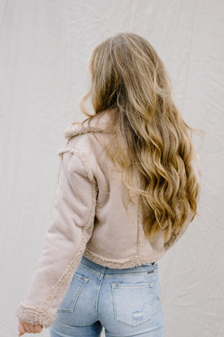 Taupe Shearling Button Jacket | Select Trends Boutique