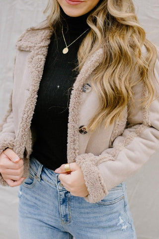 Taupe Shearling Button Jacket | Select Trends Boutique