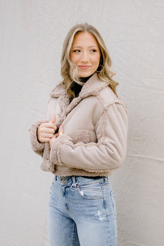Taupe Shearling Button Jacket | Select Trends Boutique