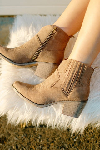 Taupe Suede Star Booties from Select Trends Boutique