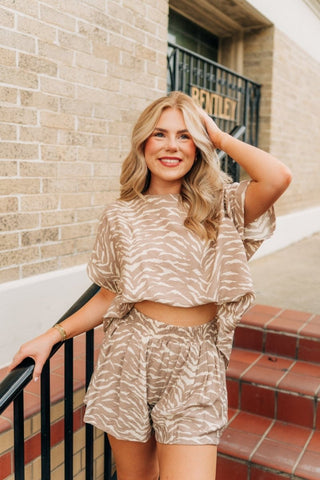 Taupe Tiger Print Short Set | Select Trends Boutique
