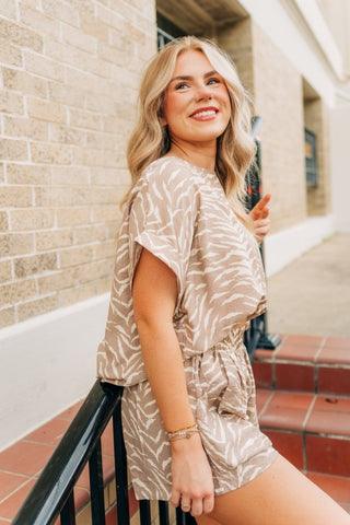 Taupe Tiger Print Short Set | Select Trends Boutique