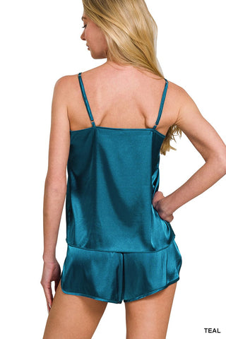 Teal Satin PJ Short Set - Select Trends Boutique