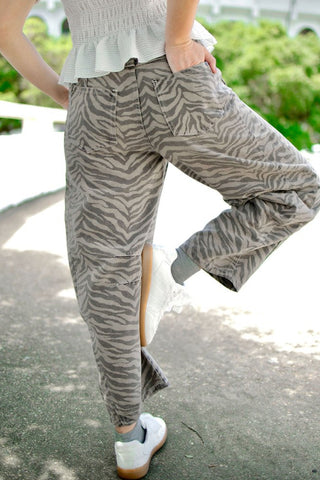 Tiger Print Barrel Jeans | Select Trends Boutique