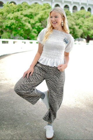 Tiger Print Barrel Jeans | Select Trends Boutique
