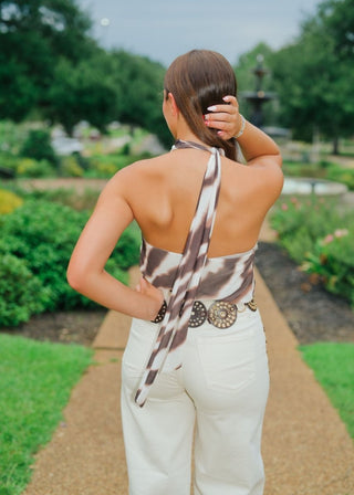 Tiger Print Brown Halter Top | Select Trends Boutique