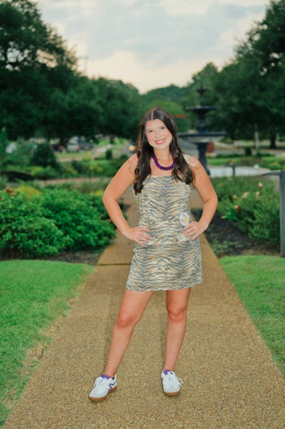 Tiger Print Fit & Flare Denim Dress | Select Trends Boutique